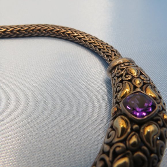 18k Gold & Sterling Silver Amethyst Cable Inspired Design Necklace - Picture 5 of 6